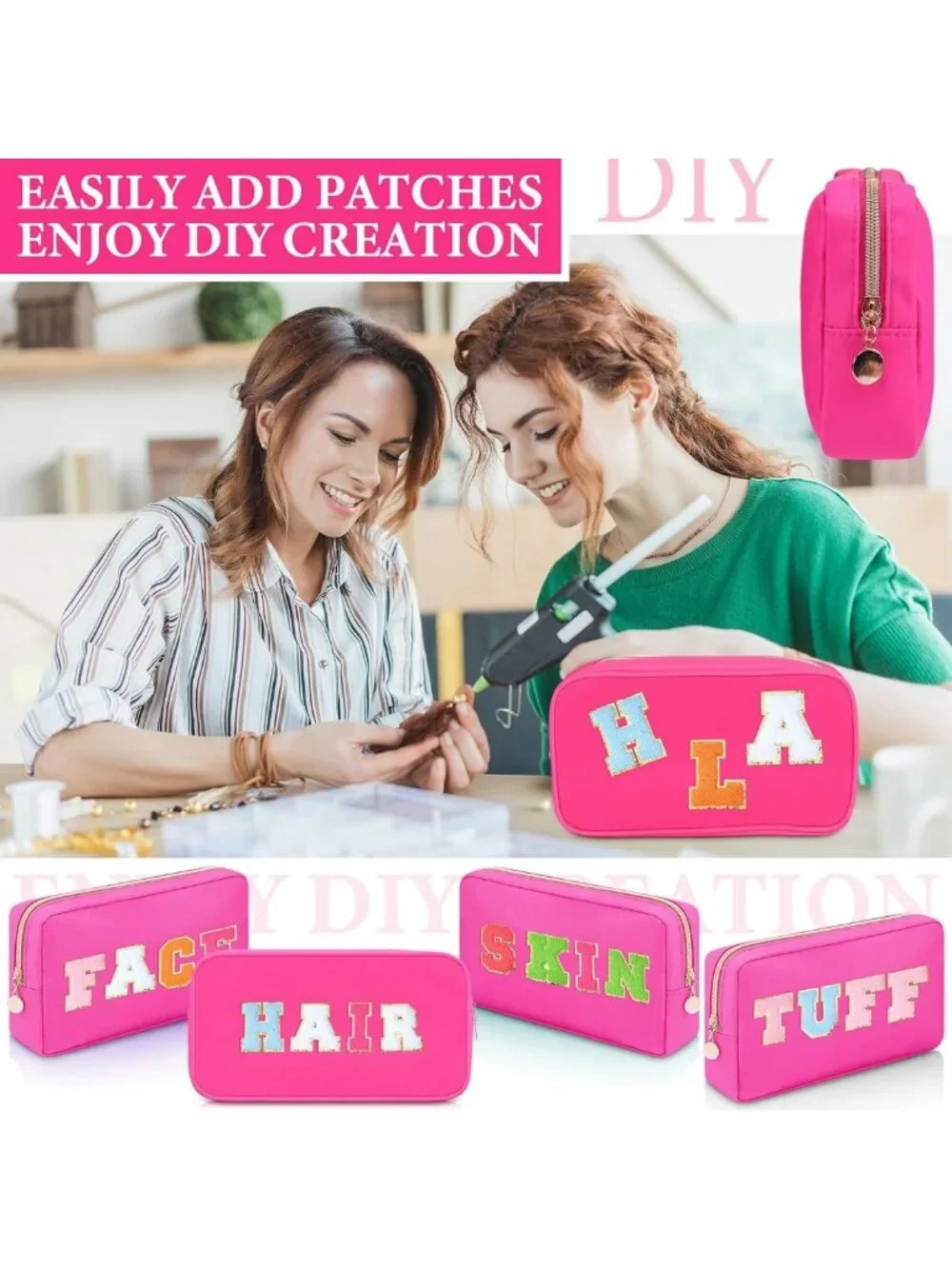 4 Pcs Waterproof Nylon Makeup Bags Set - Travel Toiletry Organizer, Hot Pink
